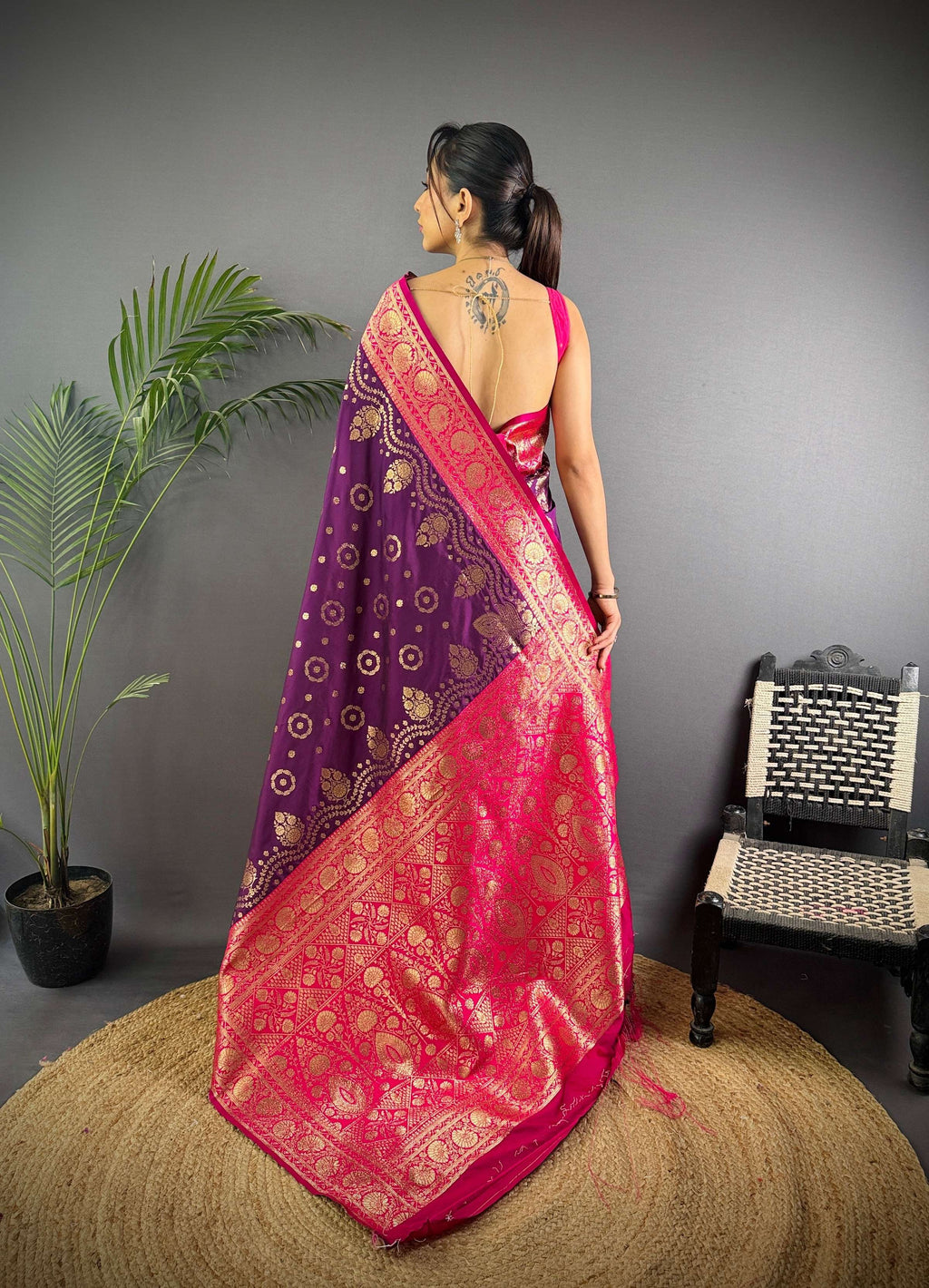 Sonakshi Women's Jamli Banarasi Silk Zari Weaving Saree with Blouse - Distacart