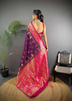 Sonakshi Women's Jamli Banarasi Silk Zari Weaving Saree with Blouse - Distacart