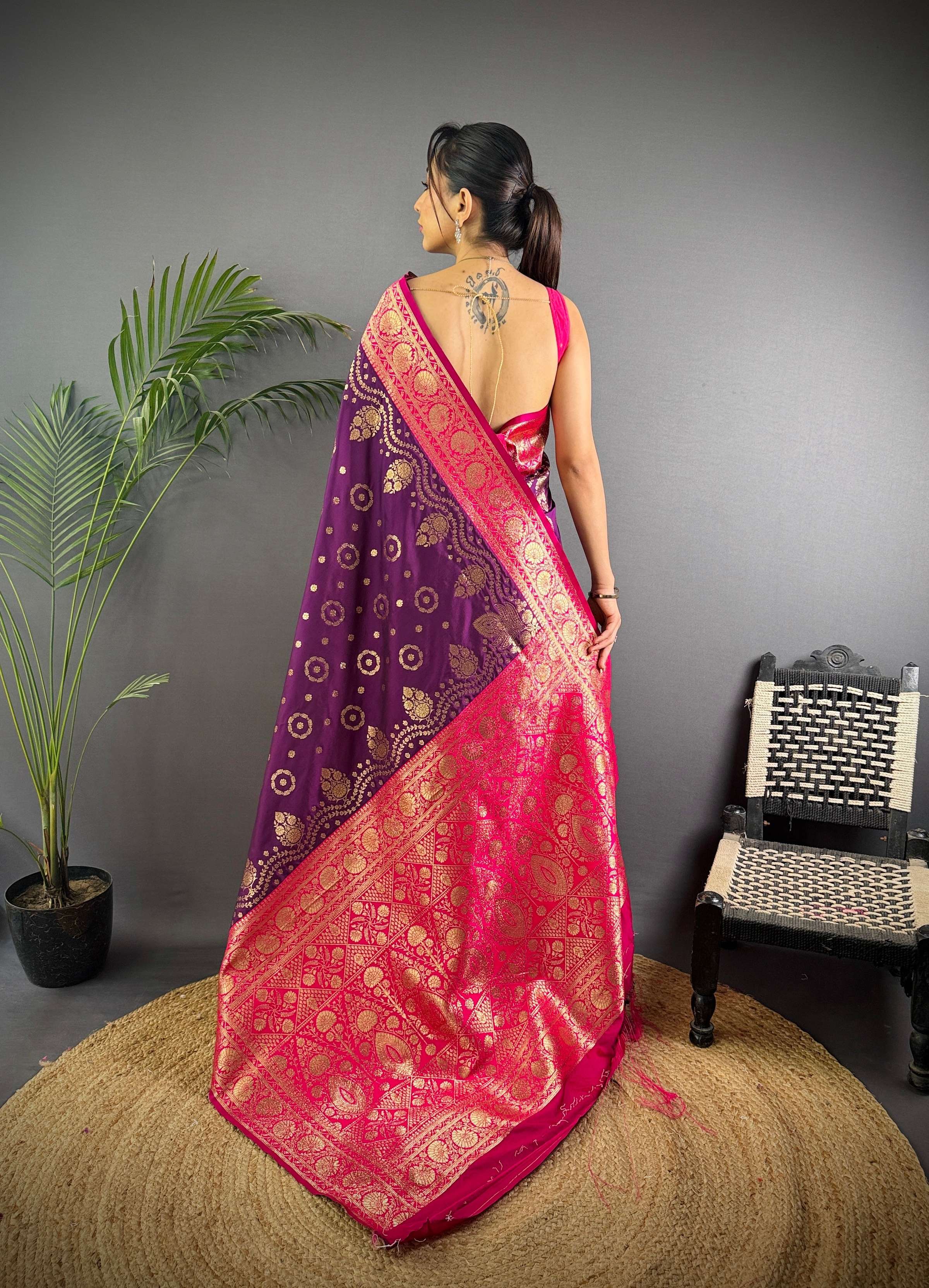 Sonakshi Women's Jamli Banarasi Silk Zari Weaving Saree with Blouse - Distacart