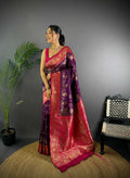 Sonakshi Women's Jamli Banarasi Silk Zari Weaving Saree with Blouse - Distacart