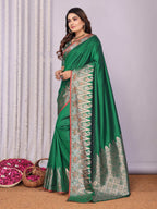 Sonakshi Women's Green Soft Silk Zari Weaving Saree with Blouse - Distacart