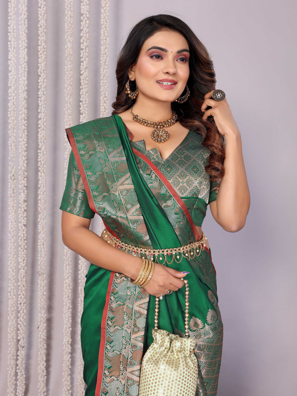 Sonakshi Women's Green Soft Silk Zari Weaving Saree with Blouse - Distacart