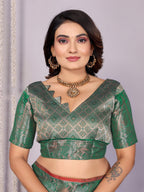 Sonakshi Women's Green Soft Silk Zari Weaving Saree with Blouse - Distacart