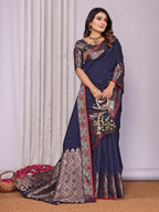 Sonakshi Women's Navy Blue Soft Silk Zari Weaving Saree with Blouse - Distacart