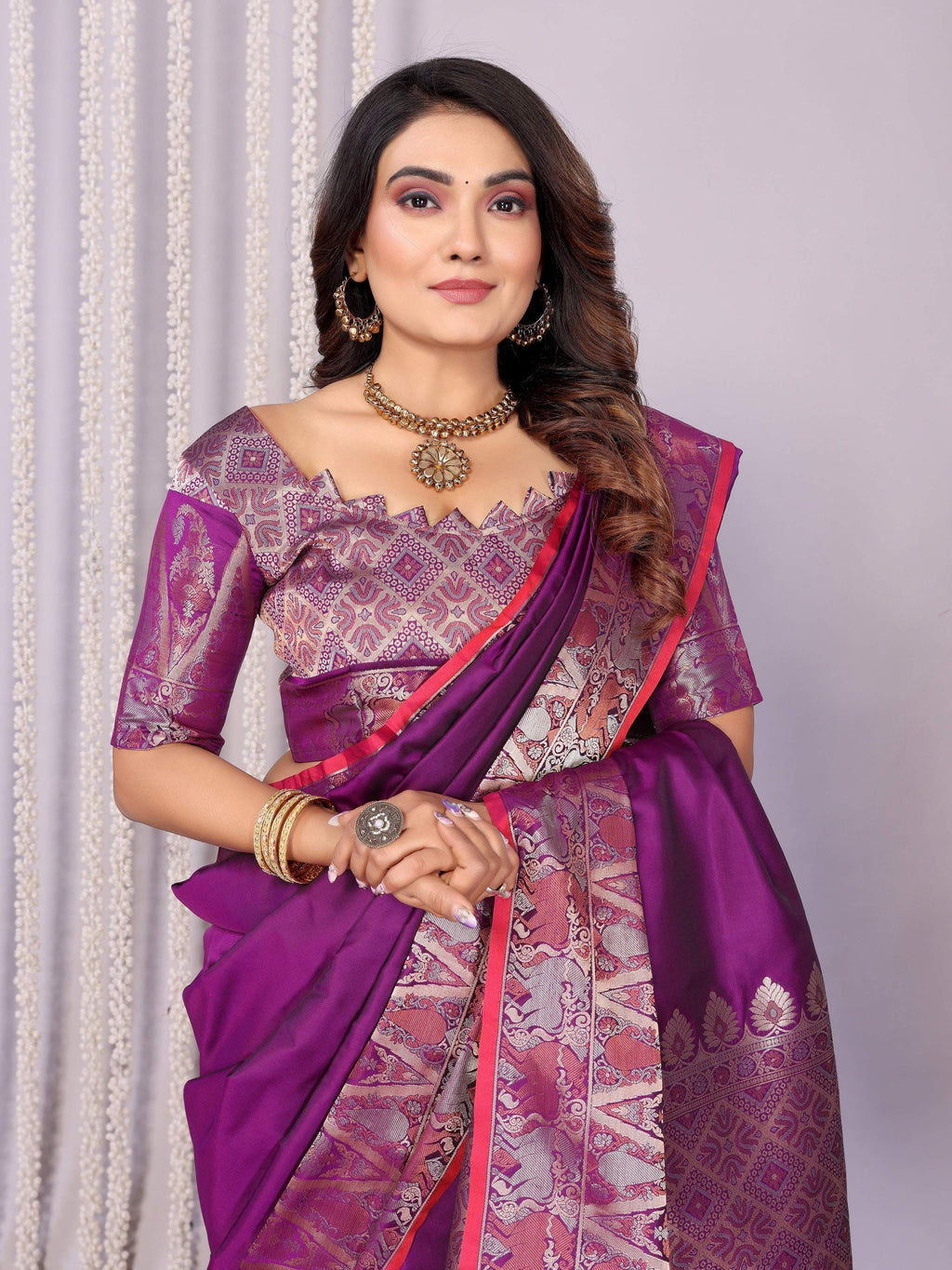 Sonakshi Women's Lavender Soft Silk Zari Weaving Saree with Blouse - Distacart