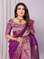 Sonakshi Women's Lavender Soft Silk Zari Weaving Saree with Blouse - Distacart