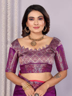 Sonakshi Women's Lavender Soft Silk Zari Weaving Saree with Blouse - Distacart