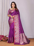 Sonakshi Women's Lavender Soft Silk Zari Weaving Saree with Blouse - Distacart