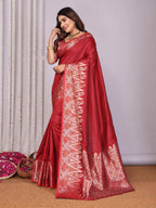 Sonakshi Women's Maroon Soft Silk Zari Weaving Saree with Blouse - Distacart