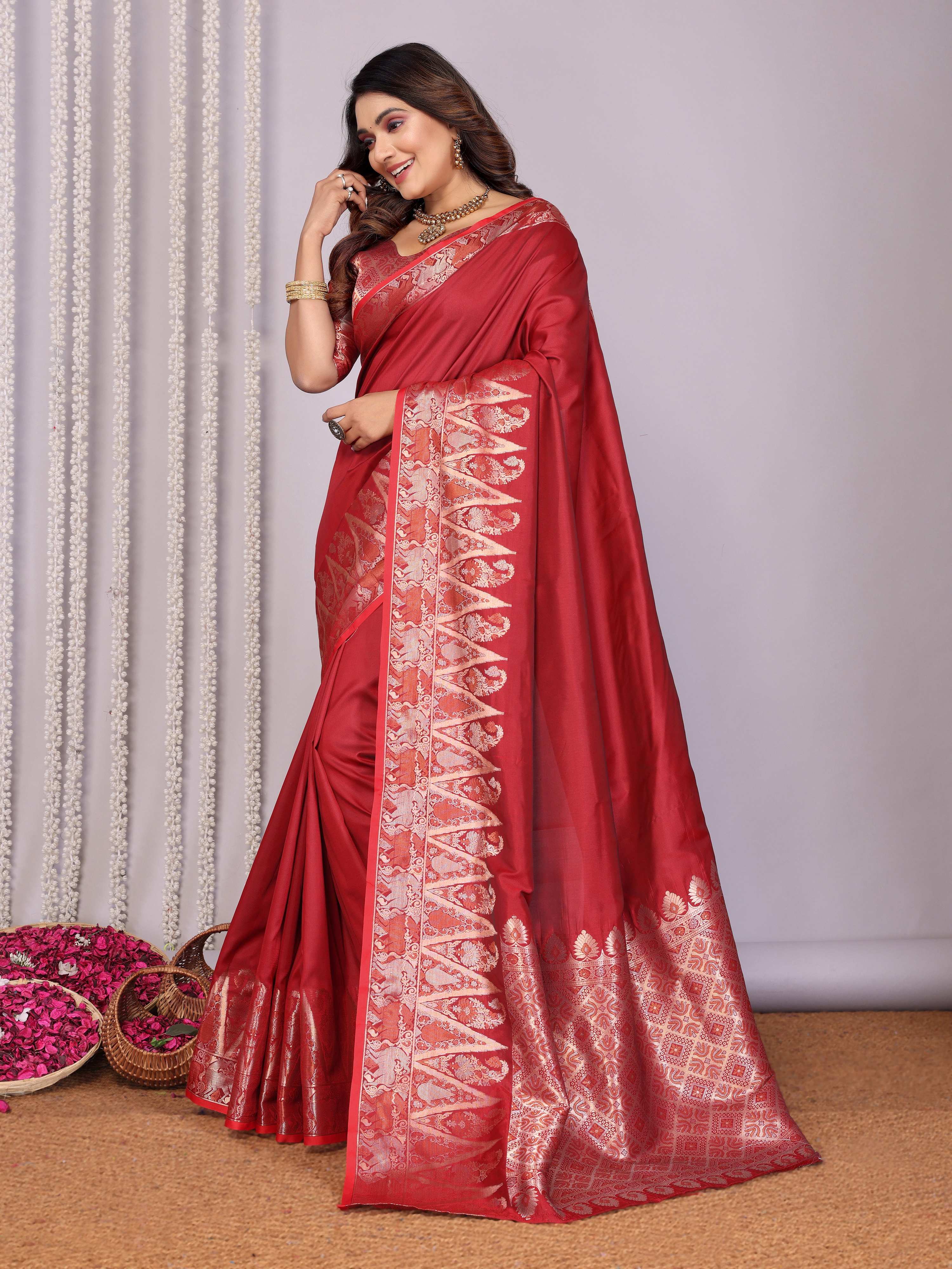 Sonakshi Women's Maroon Soft Silk Zari Weaving Saree with Blouse - Distacart