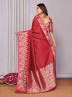 Sonakshi Women's Maroon Soft Silk Zari Weaving Saree with Blouse - Distacart