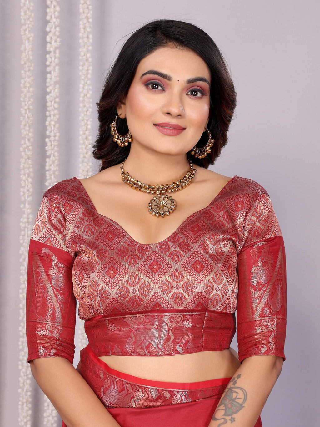 Sonakshi Women's Maroon Soft Silk Zari Weaving Saree with Blouse - Distacart