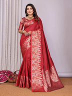 Sonakshi Women's Maroon Soft Silk Zari Weaving Saree with Blouse - Distacart