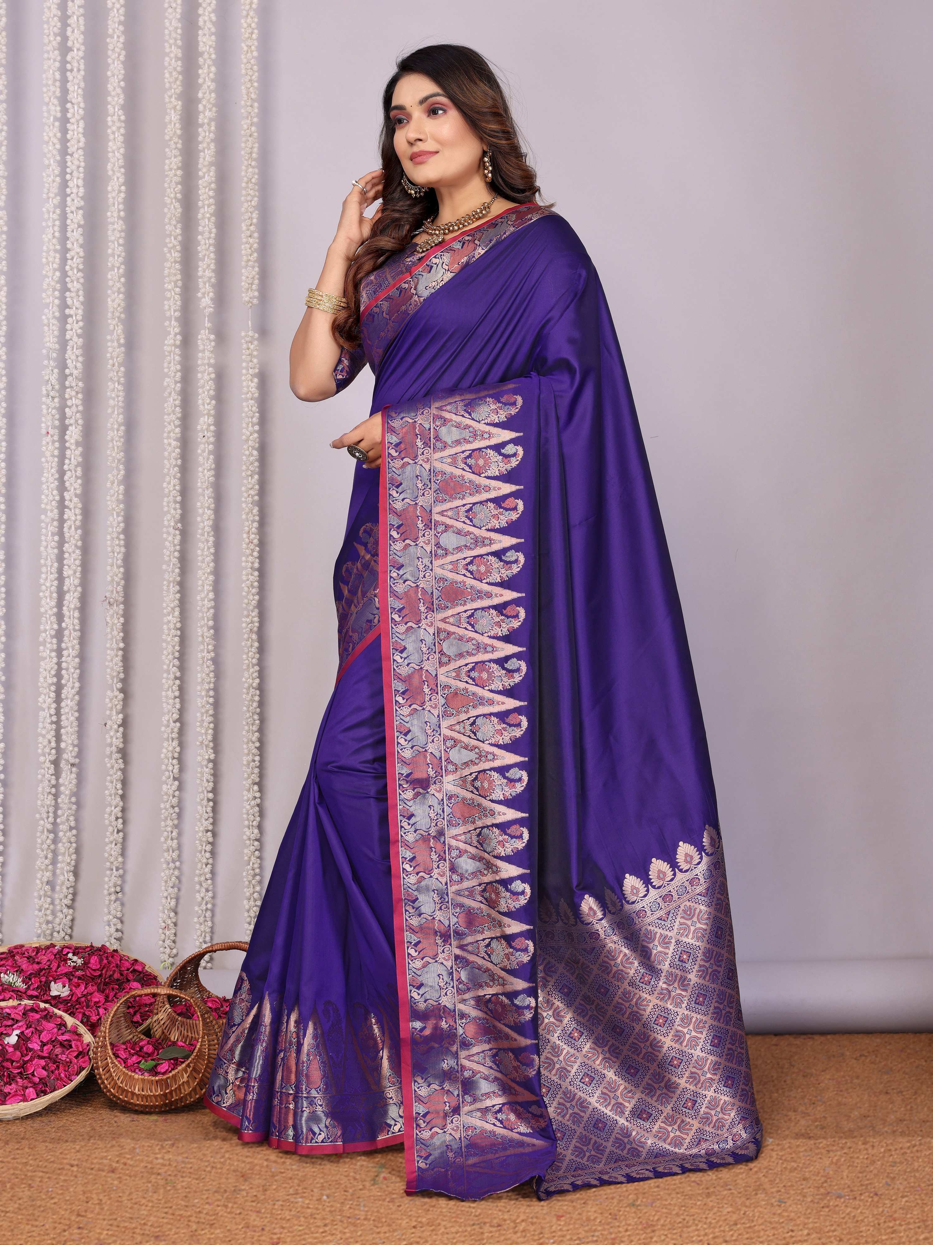 Sonakshi Women's Royal Blue Soft Silk Zari Weaving Saree with Blouse - Distacart