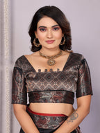 Sonakshi Women's Black Soft Silk Zari Weaving Saree with Blouse - Distacart