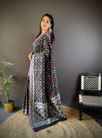 Sonakshi Women's Black Lichi Soft Silk Zari Weaving Saree with Blouse - Distacart