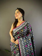 Sonakshi Women's Black Lichi Soft Silk Zari Weaving Saree with Blouse - Distacart