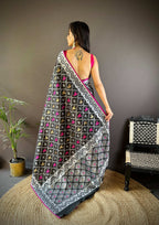 Sonakshi Women's Black Lichi Soft Silk Zari Weaving Saree with Blouse - Distacart