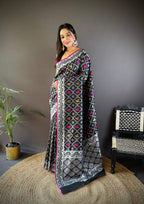 Sonakshi Women's Black Lichi Soft Silk Zari Weaving Saree with Blouse - Distacart