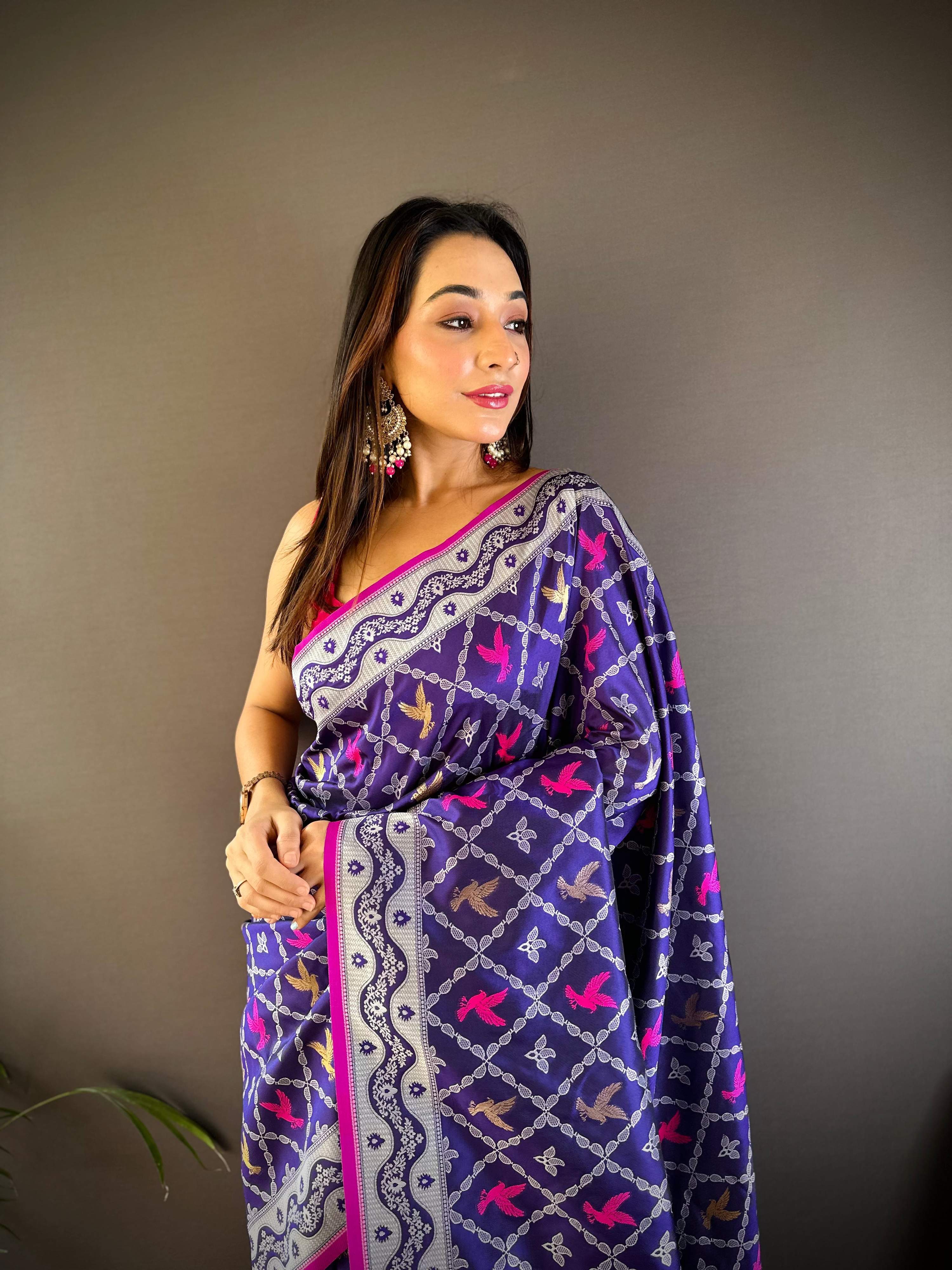 Sonakshi Women's Blue Lichi Soft Silk Zari Weaving Saree with Blouse - Distacart