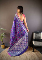 Sonakshi Women's Blue Lichi Soft Silk Zari Weaving Saree with Blouse - Distacart