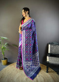 Sonakshi Women's Blue Lichi Soft Silk Zari Weaving Saree with Blouse - Distacart