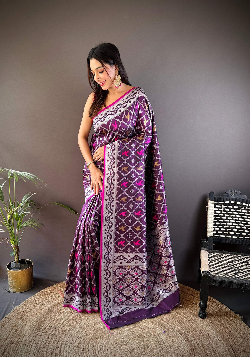Sonakshi Women's Wine Lichi Soft Silk Zari Weaving Saree with Blouse - Distacart