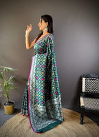 Sonakshi Women's Green Lichi Soft Silk Zari Weaving Saree with Blouse - Distacart