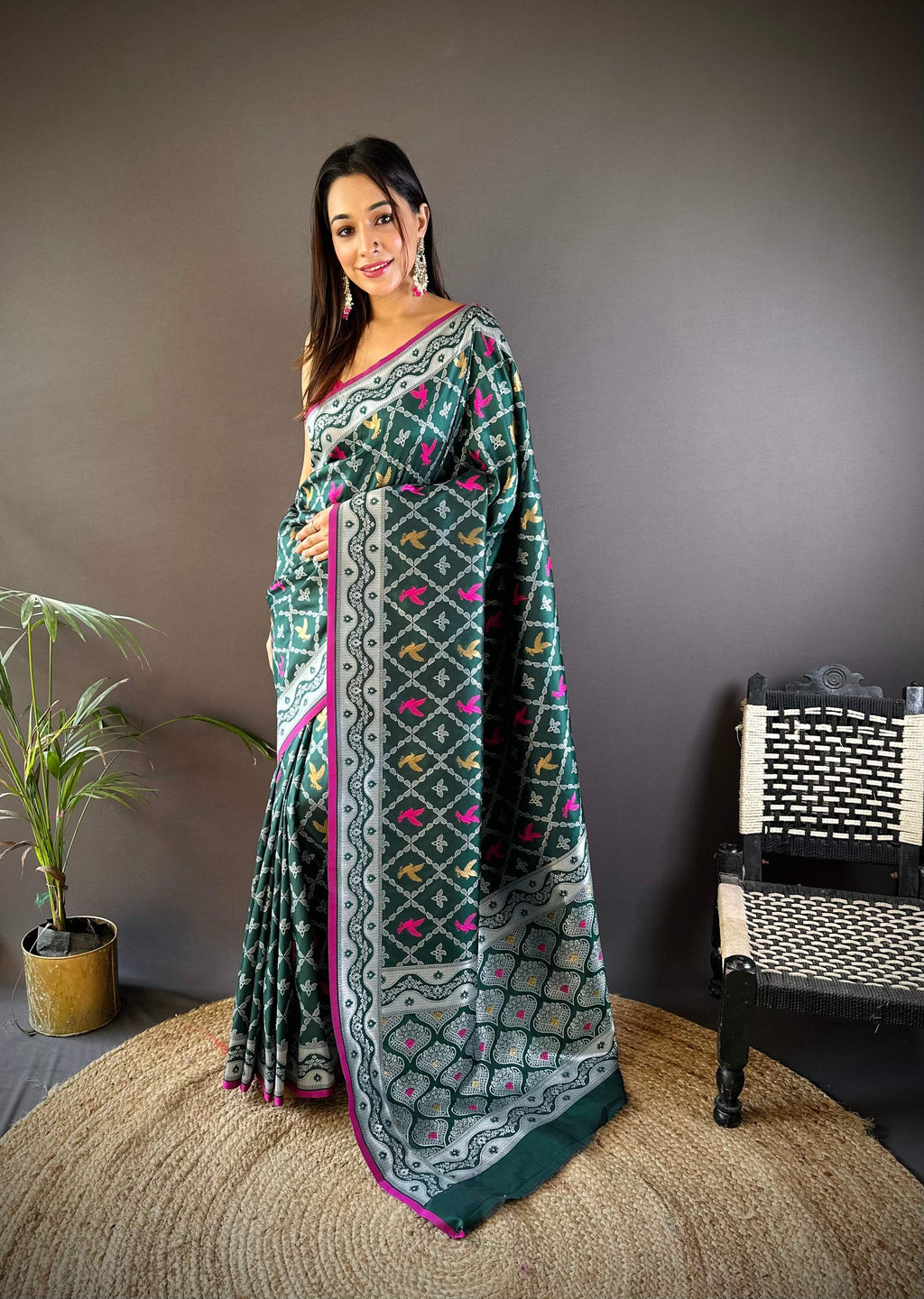 Sonakshi Women's Green Lichi Soft Silk Zari Weaving Saree with Blouse - Distacart