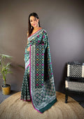 Sonakshi Women's Green Lichi Soft Silk Zari Weaving Saree with Blouse - Distacart