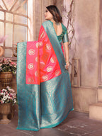 Sonakshi Women's Peach Banarasi Silk Zari Weaving Saree with Blouse - Distacart