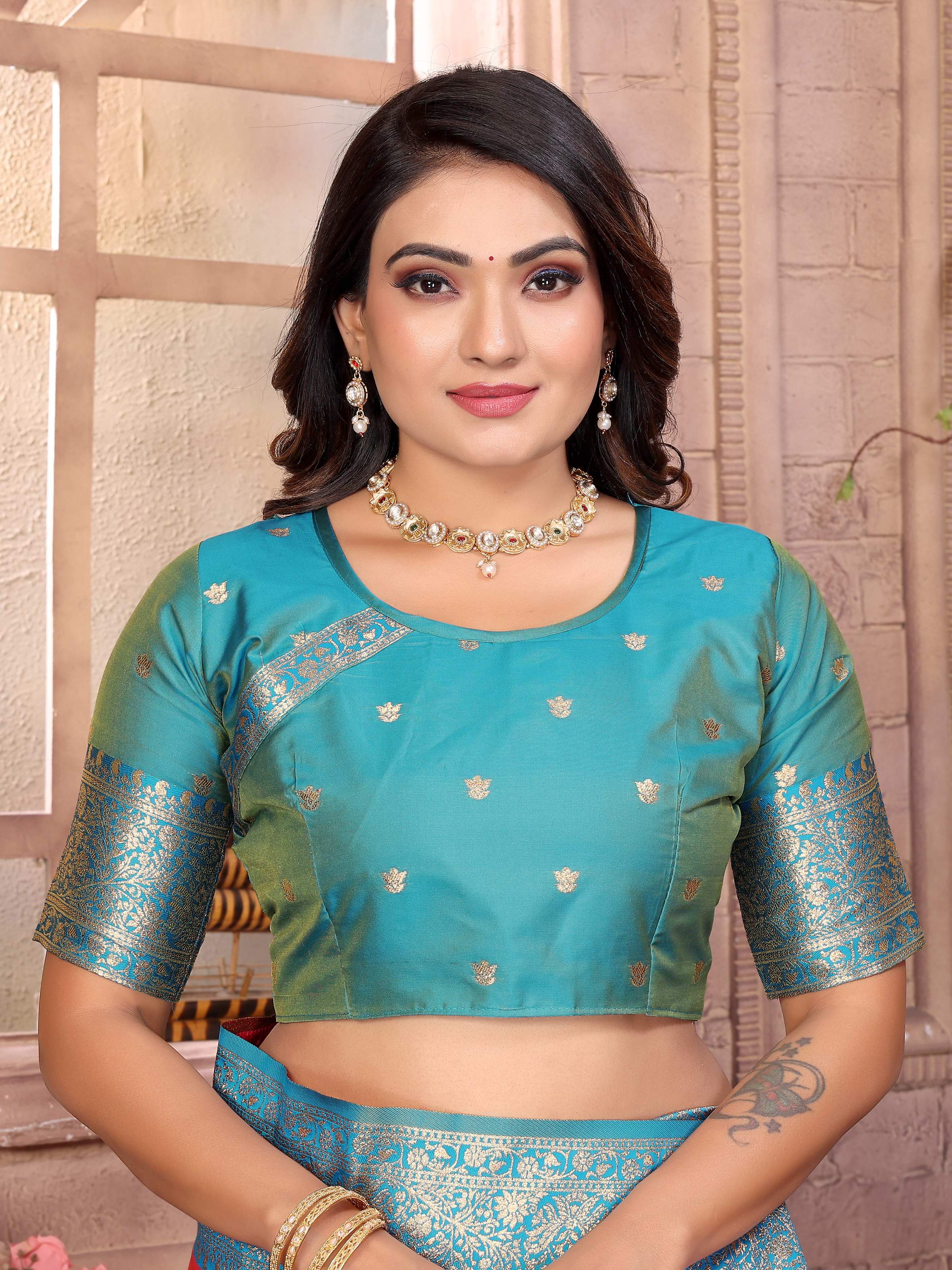 Sonakshi Women's Peach Banarasi Silk Zari Weaving Saree with Blouse - Distacart