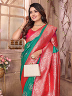 Sonakshi Women's Green Banarasi Silk Zari Weaving Saree with Blouse - Distacart