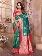 Sonakshi Women's Green Banarasi Silk Zari Weaving Saree with Blouse - Distacart