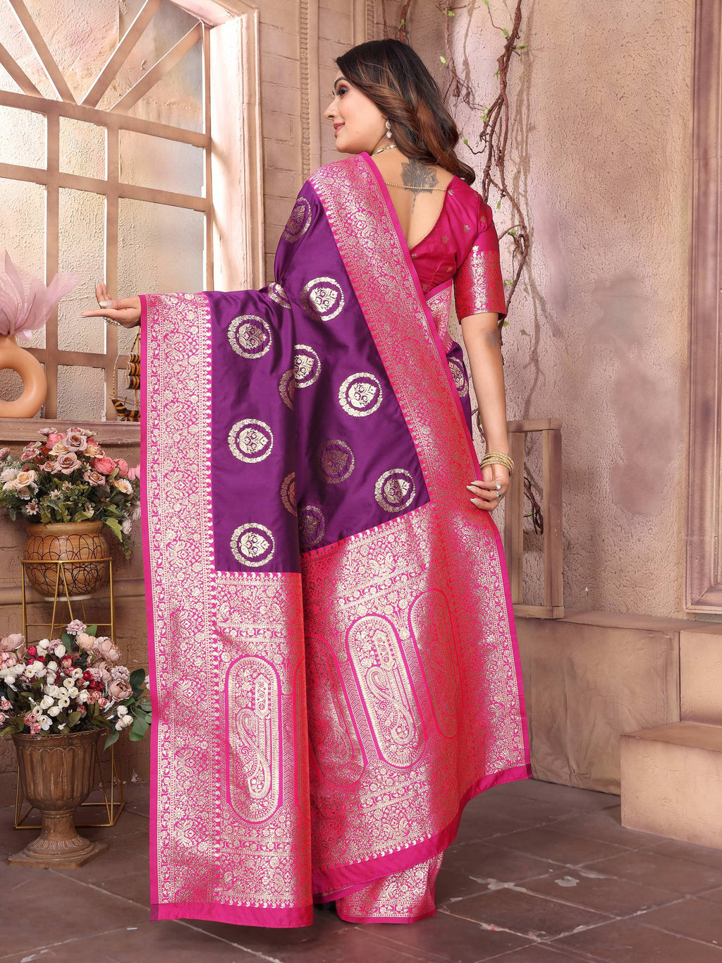 Sonakshi Women's Jamli Banarasi Silk Zari Weaving Saree with Blouse - Distacart