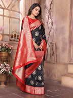 Sonakshi Women's Black Banarasi Silk Zari Weaving Saree with Blouse - Distacart