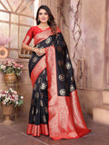 Sonakshi Women's Black Banarasi Silk Zari Weaving Saree with Blouse - Distacart