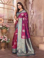 Sonakshi Women's Wine Banarasi Silk Zari Weaving Saree with Blouse - Distacart