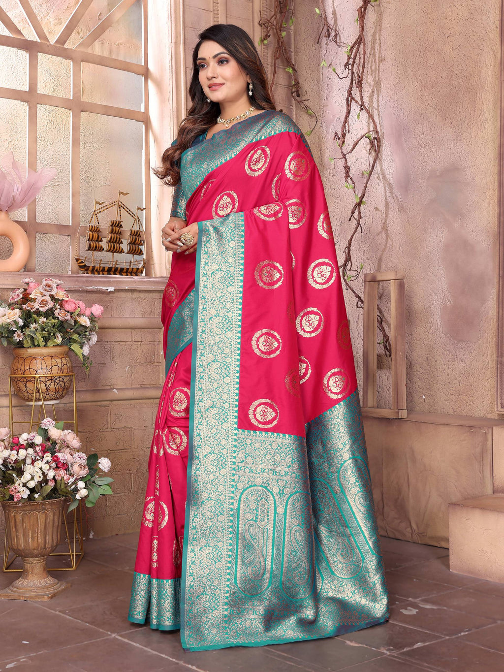 Sonakshi Women's Maharani Banarasi Silk Zari Weaving Saree with Blouse - Distacart