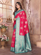 Sonakshi Women's Maharani Banarasi Silk Zari Weaving Saree with Blouse - Distacart