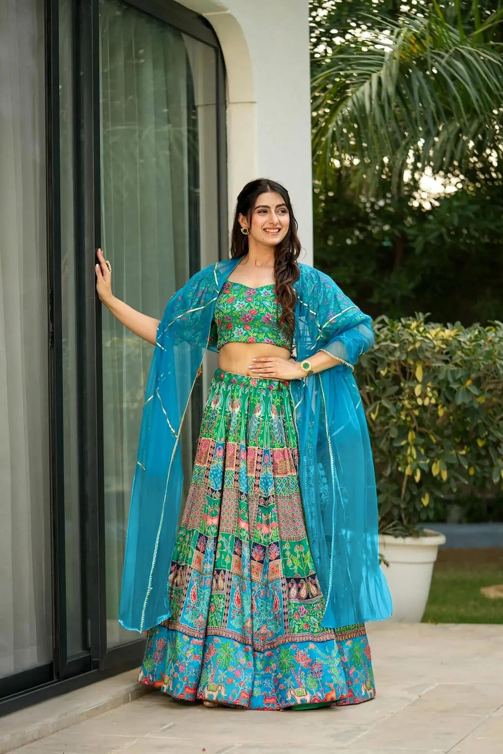 Sonakshi Women's Multicolor Silk Digital Printed Lehenga Choli Set - Distacart
