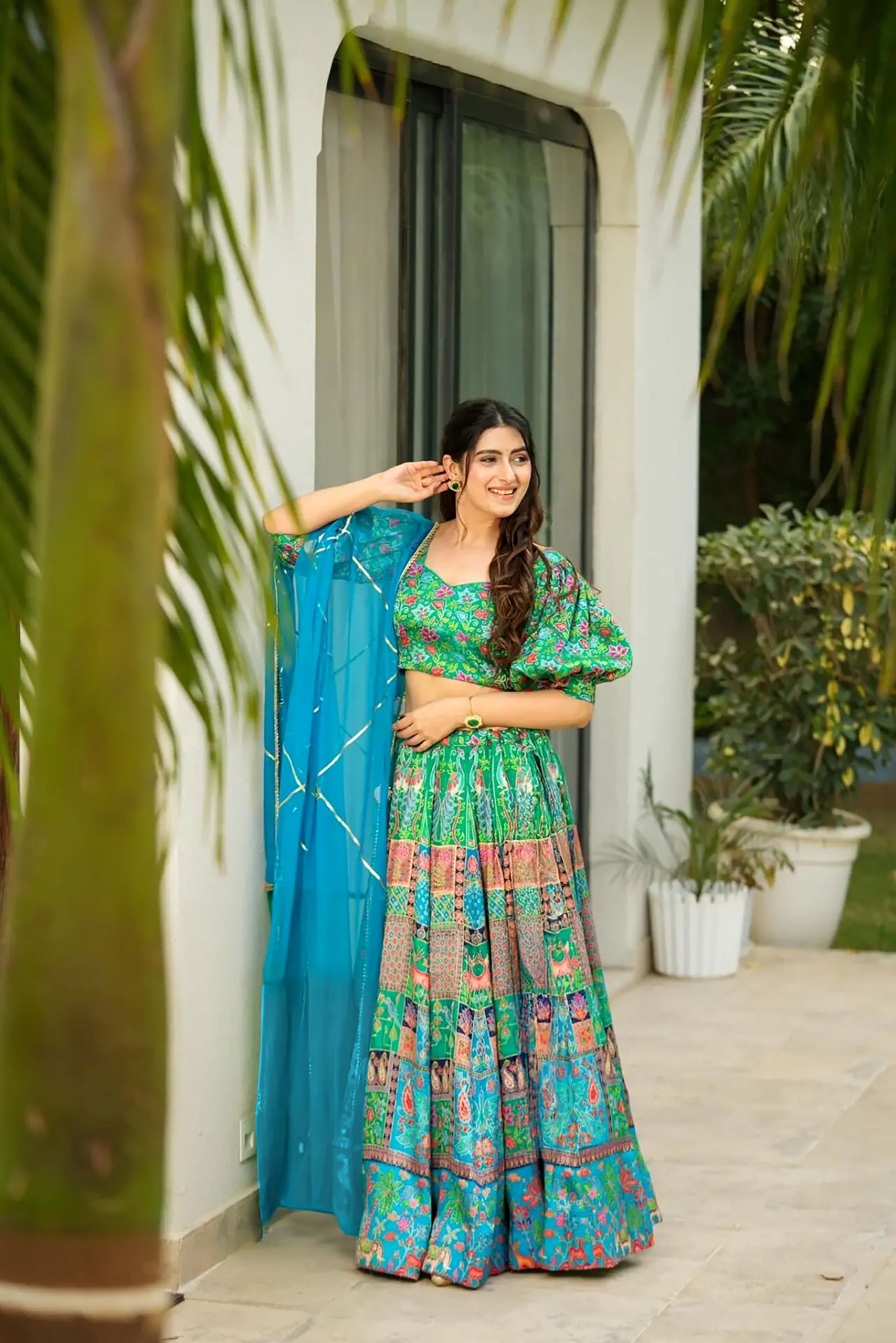 Sonakshi Women's Multicolor Silk Digital Printed Lehenga Choli Set - Distacart