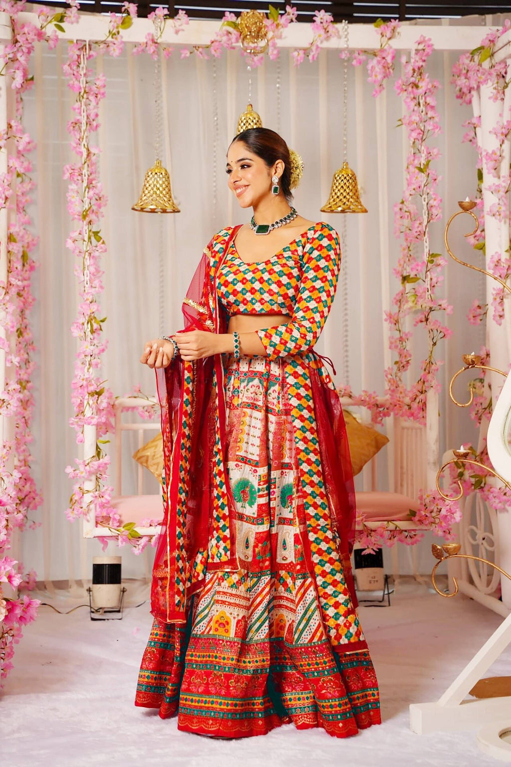 Sonakshi Women's Multicolor Silk Digital Printed Lehenga Choli Set - Distacart