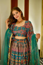 Sonakshi Women's Feroji Silk Digital Printed Lehenga Choli Set - Distacart