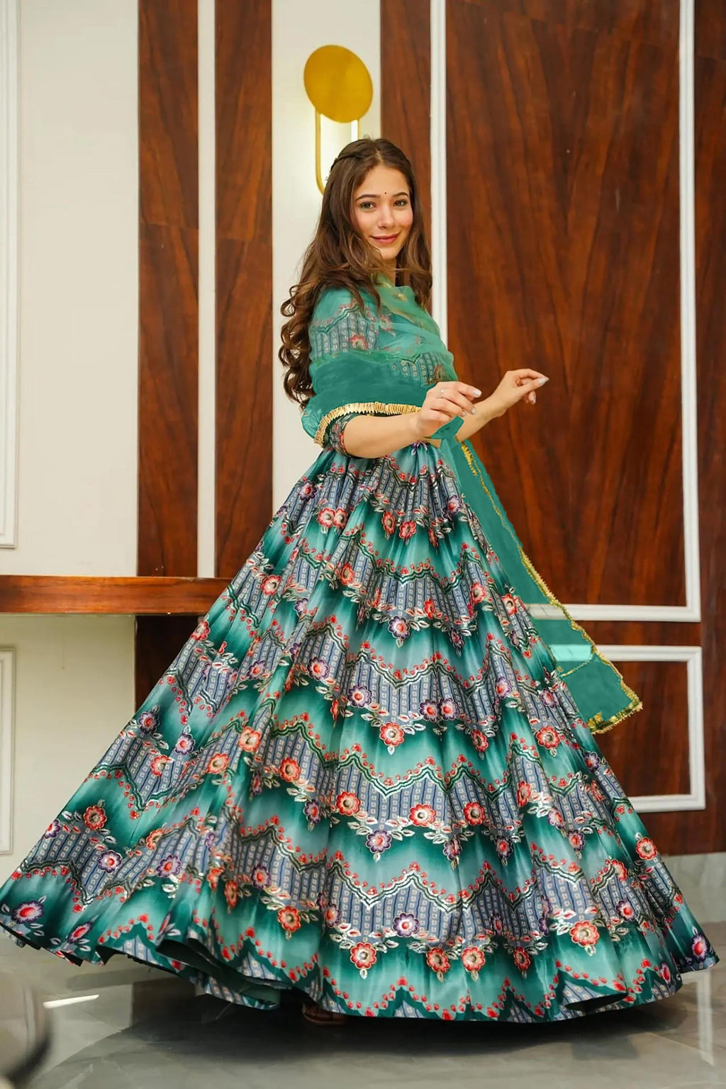 Sonakshi Women's Rama Silk Digital Printed Lehenga Choli Set - Distacart