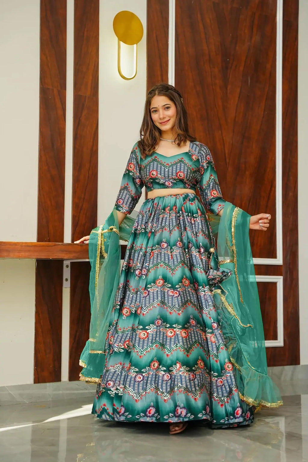 Sonakshi Women's Rama Silk Digital Printed Lehenga Choli Set - Distacart