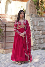 Sonakshi Women's Maroon Faux Blooming Embroidered Zari Sequence Work Anarkali Gown Set With Dupatta - Distacart