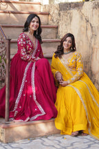 Sonakshi Women's Maroon & Gold Faux Blooming Embroidered Zari Sequence Work Anarkali Gown Set With Dupatta - Distacart