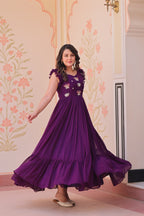 Sonakshi Women's Purple Faux Blooming Beads Embroidered work Anarkali Gown Set - Distacart