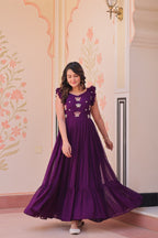 Sonakshi Women's Purple Faux Blooming Beads Embroidered work Anarkali Gown Set - Distacart